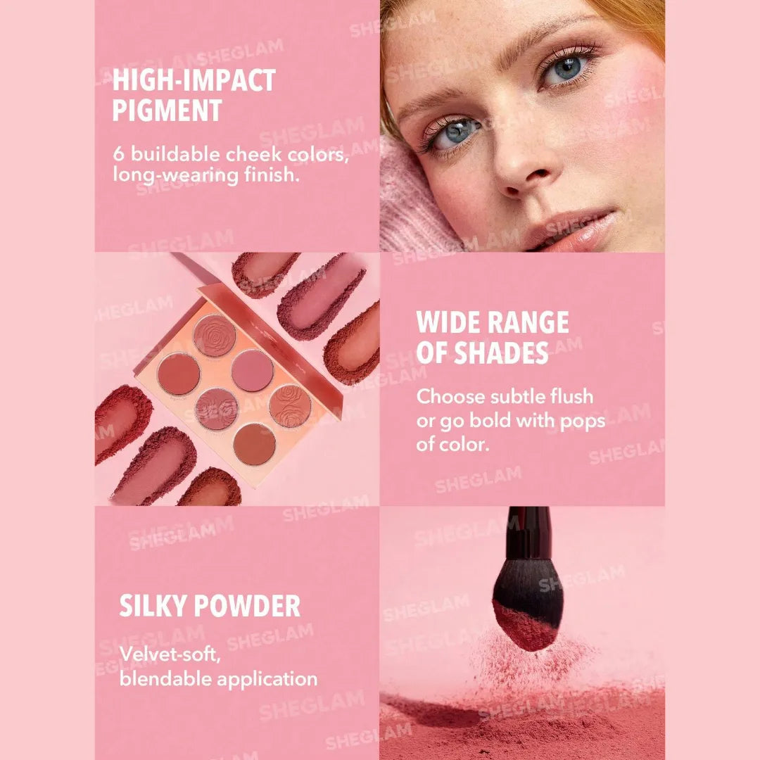 Sheglam Six Shade Powder Blush Palette Floral Flush Collection