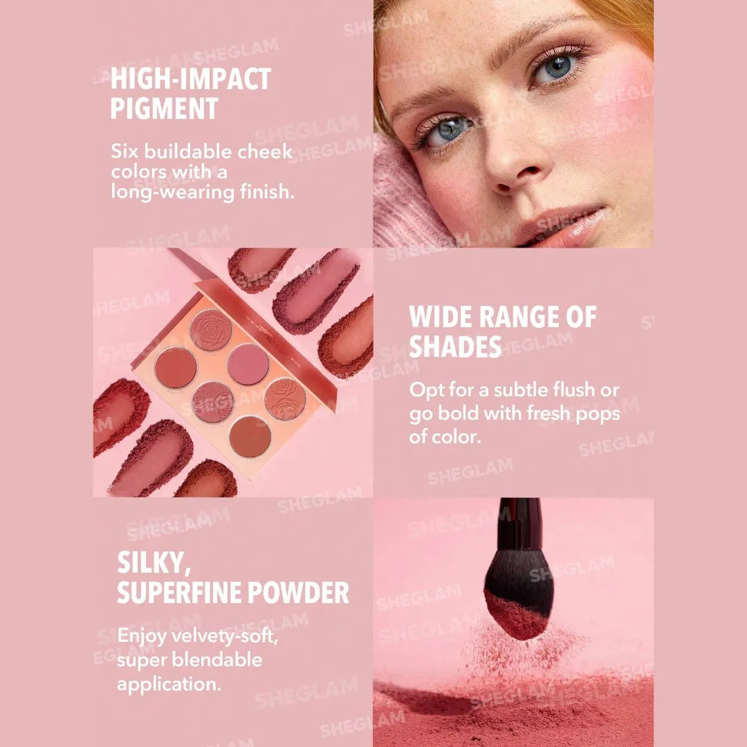 Sheglam Six-Shade Cheek Blush Palette Long-Wearing Formula