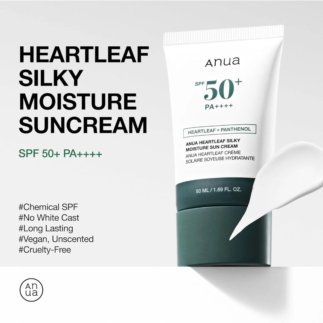 Anua Heartleaf Silky Moisture Sun Cream Vegan Cruelty-Free UV Protection for All Skin Types