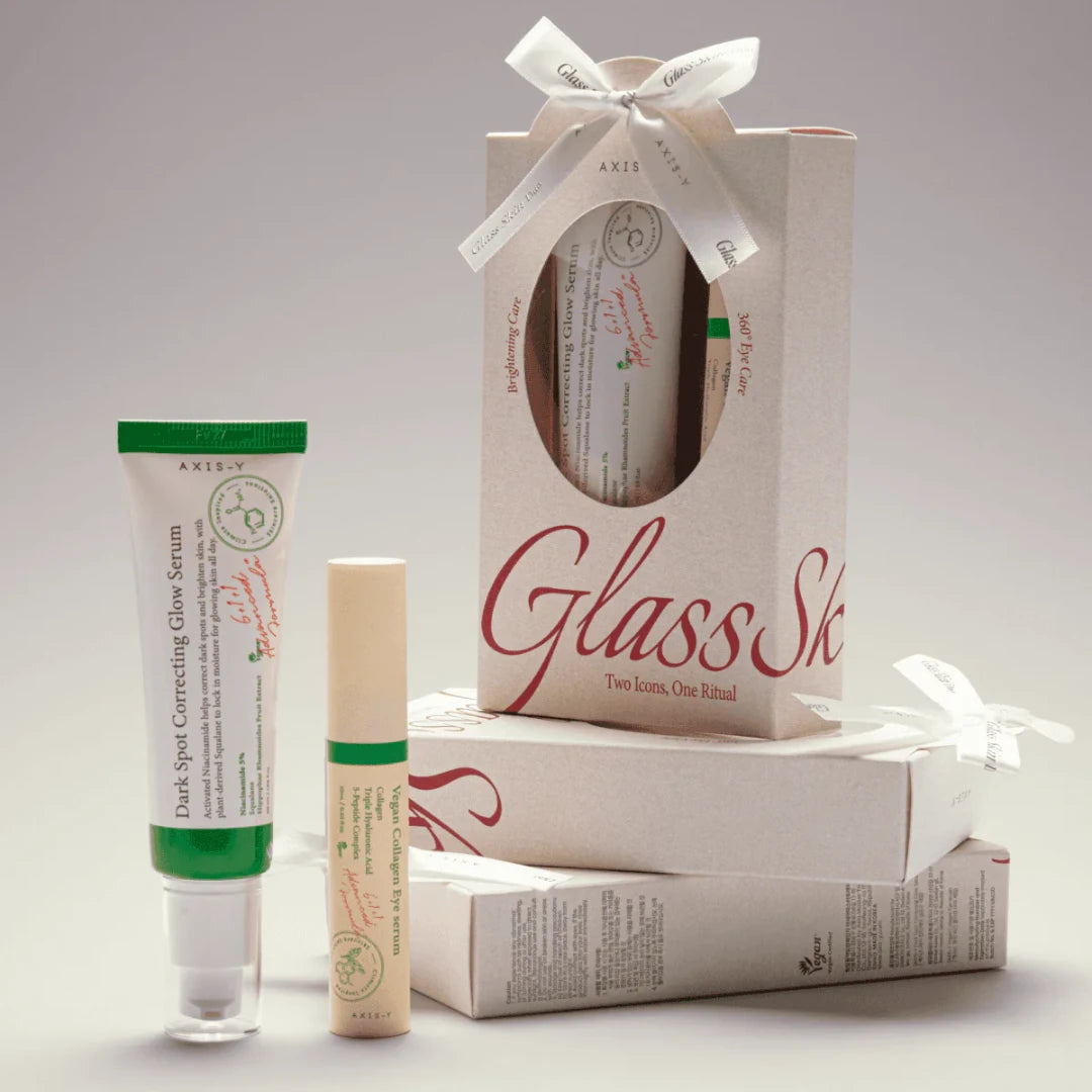 Axis-Y Glass Skin Duo Set – Dark Spot Correcting Glow Serum and Vegan Collagen Eye Serum