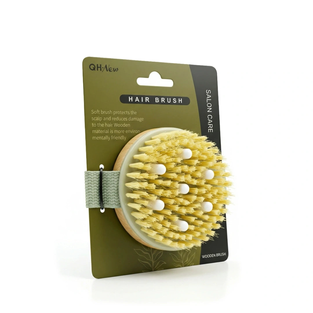 فرشاة الشعر الخشبية من كيو اتش نيو لتدليك فروة الرأس وفك التشابك